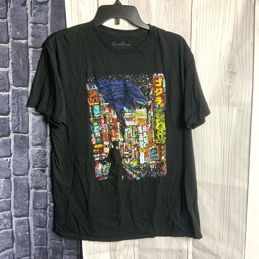 Threadless Kaiju City Black TShirt Young Men Lg